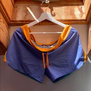 • Patagonia • blue, mustard & teal running shorts